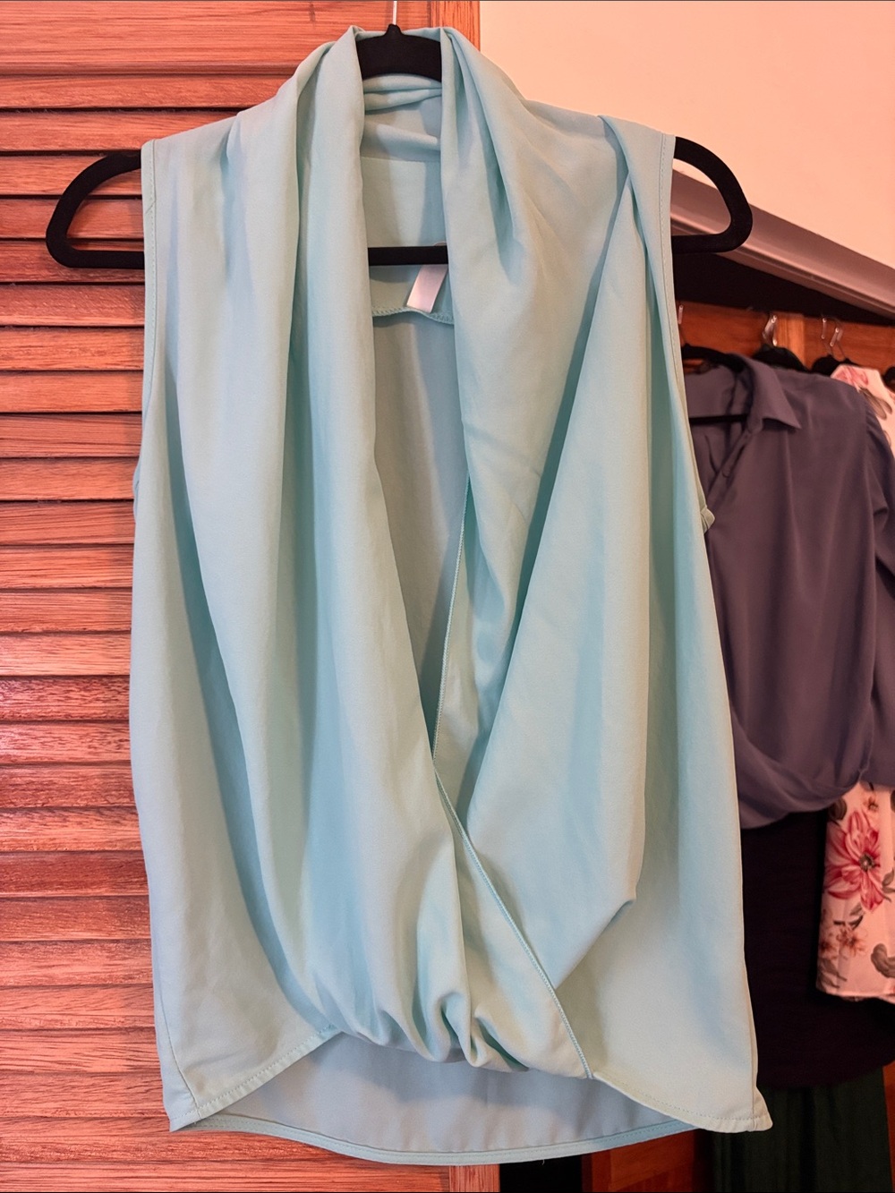 Sleeveless Draped V-Neck Top in Light Aqua